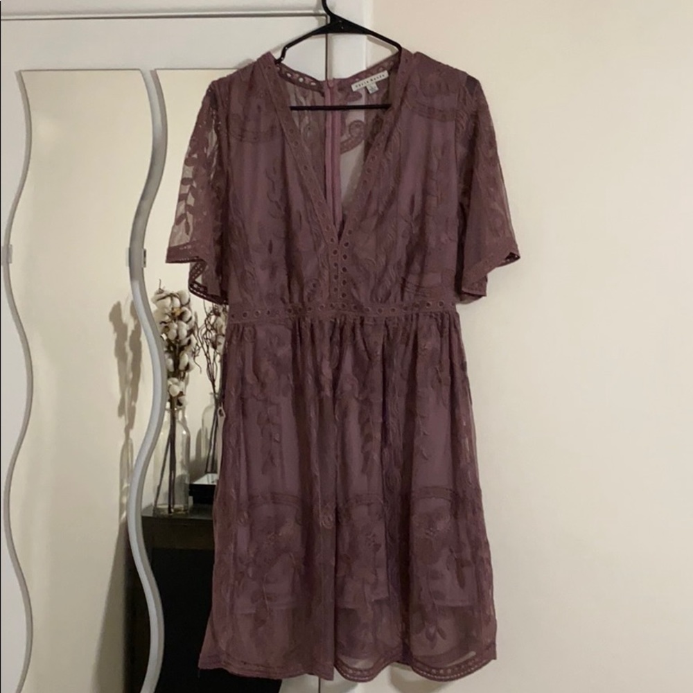 Mauve/purple lace capped sleeve dress.